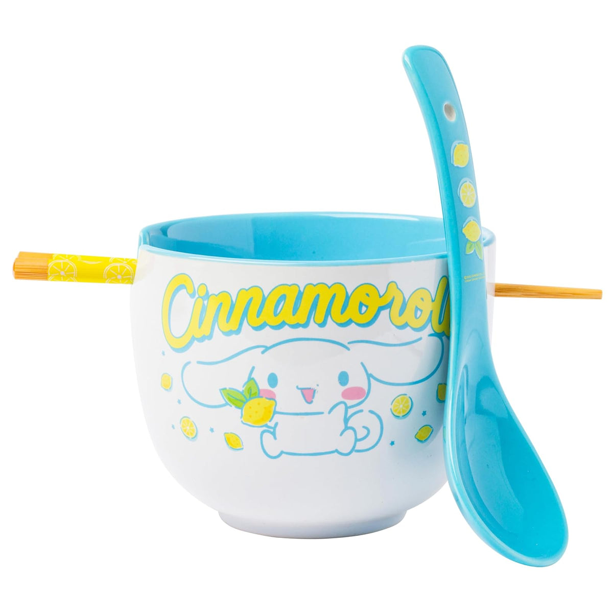 Silver Buffalo Tazón de Cerámica para Ramen con Palillos y Cuchara, 592 ml - Limones Cinnamoroll