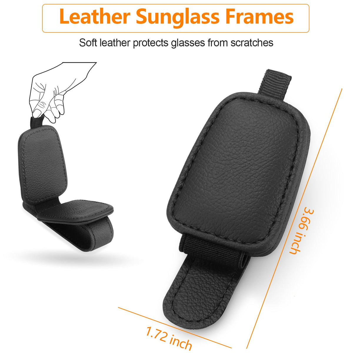 Tecfino - Soporte de anteojos de sol para visera de automóvil, paquete de 2 clips magnéticos de piel para visera de automóvil, soporte para anteojos de automóvil y clip para tarjeta de boletos, soporte para anteojos para accesorios de visera de automóvil (negro)