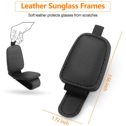 Tecfino - Soporte de anteojos de sol para visera de automóvil, paquete de 2 clips magnéticos de piel para visera de automóvil, soporte para anteojos de automóvil y clip para tarjeta de boletos, soporte para anteojos para accesorios de visera de automóvil (negro)