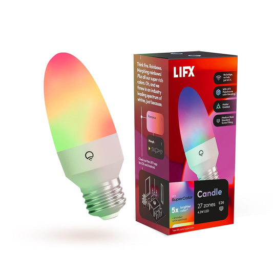 LIFX - foco LED de vela inteligente de color, base E26, efecto de llama Wi-Fi RGBW con 26 zonas LED, regulable, modos de llama y morfo, aplicación + control de voz (Alexa, Google, Siri), 1500K – 9000K