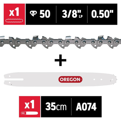 Oregon Barra Y Cadena Advancecut S50 105667 | 14 pulgadas, 50 eslabones, paso 3/8 pulgadas, calibre 0.50