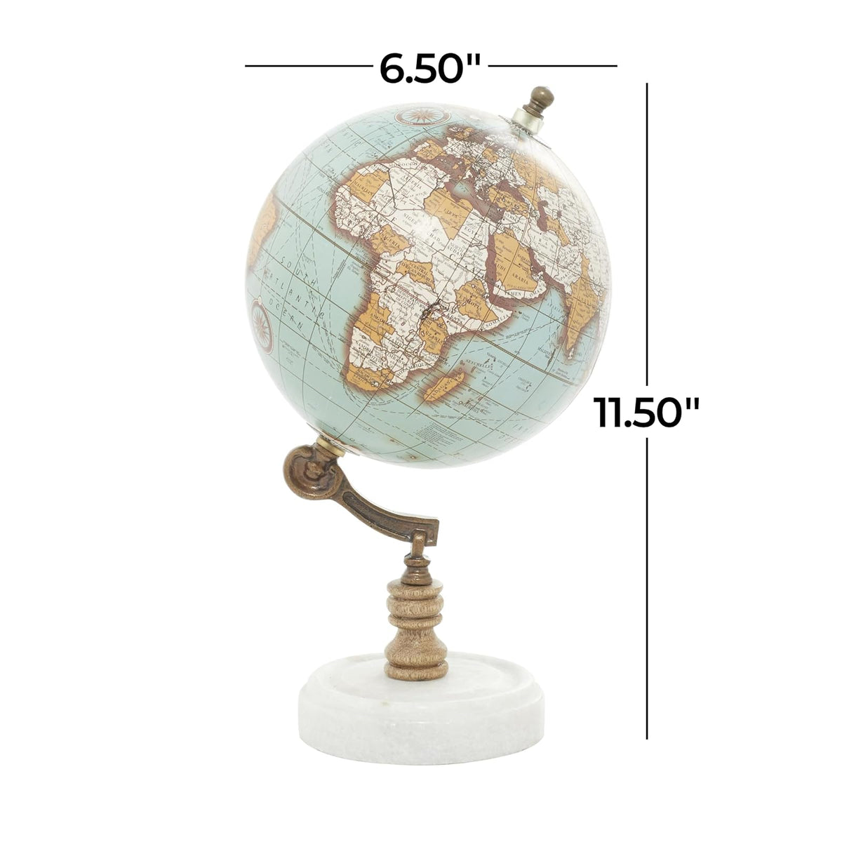 Deco 79 Globo de mármol con Base de mármol, 7 x 7 x 11 Pulgadas, Verde Azulado