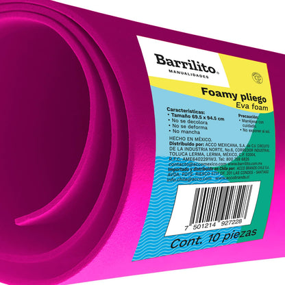 BARRILITO Foamy Pliego Fiusha. 10 pza. PLI076