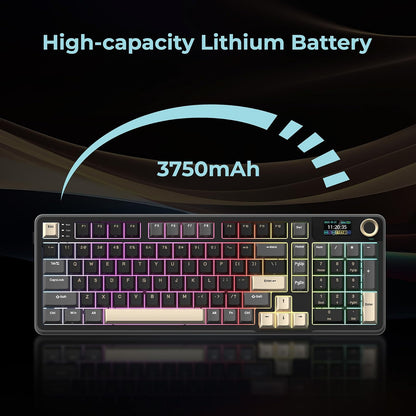 Rosewill Neon S96 Teclado mecánico inalámbrico para Juegos, diseño de 98 Teclas con Perilla de Volumen, Bluetooth / 2.4 GHz/USB-C, interruptores Azules Intercambiables en Caliente, retroiluminación