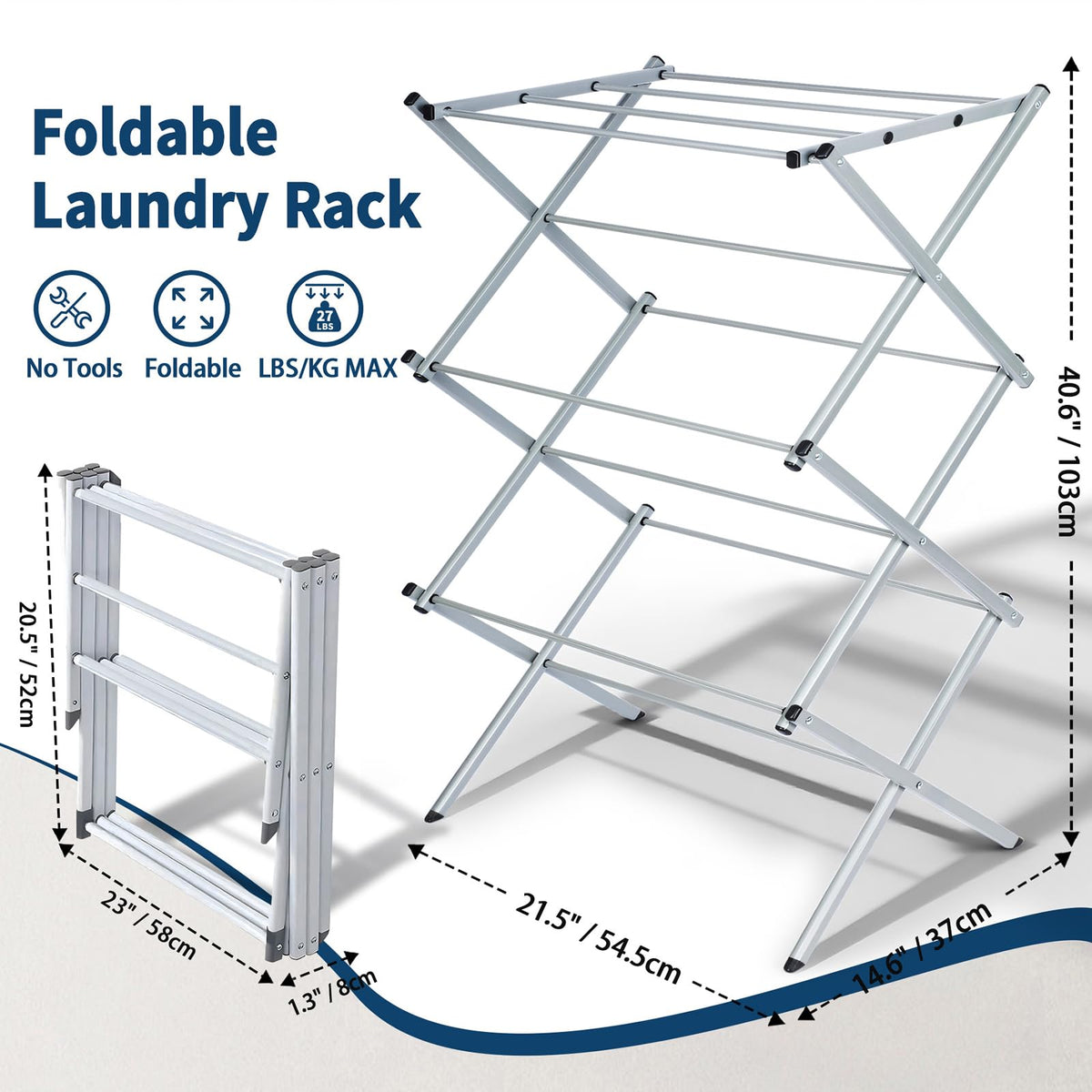 Whitmor - Tendedero Plegable de 3 Niveles, Estante de Secado Plegable, Estante de Ropa portátil Que Ahorra Espacio para Interiores y Exteriores, 22.6 Pulgadas de Largo x 14.6 Pulgadas de Ancho x 41