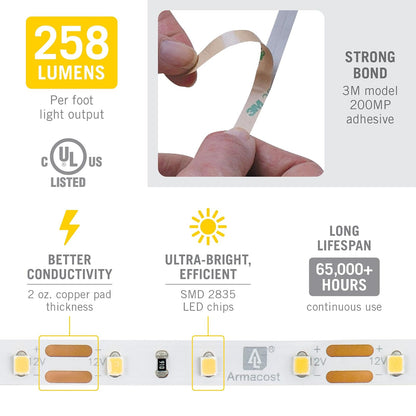 Armacost Lighting RibbonFlex Pro 12 V - Tira de luces LED blancas 60 LED/m, 4000 K, 8 pies 152210