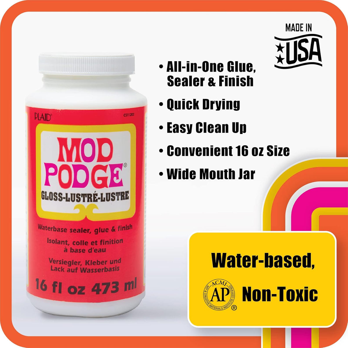 Mod Podge Kit completo de decoupage - Dos botellas de 16 onzas sellador/pegamento para base de agua (acabado mate brillante) con juego de 4 cepillos de espuma, transparente