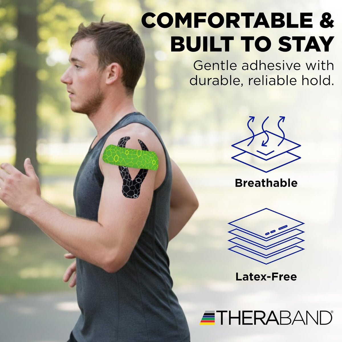 TheraBand – Banda de kinesiología con indicador XactStretch para un Estiramiento y aplicación perfectos, la Mejor en su Clase en adhesión, Resistente al Agua, Rollo de 5,1 cm x 5 m