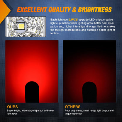 Nilight - 2 luces traseras LED ovaladas de 6 pulgadas, color rojo y blanco, 23 ledes con ojales de montaje en superficie empotrada, IP67, impermeable, parada de freno, marcha atrás, luz de respaldo