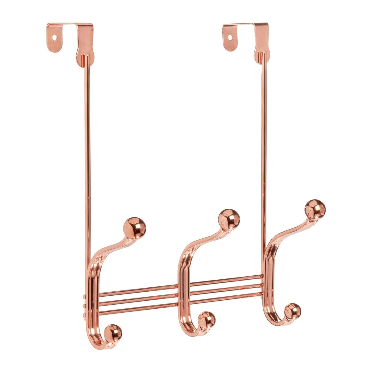 iDesign York Lyra Over Door Storage Rack, Organizer Coats, Hats, Robes, Clothes, or Towels-3 Dual Hooks, Rose Gold