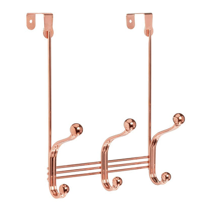 iDesign York Lyra Over Door Storage Rack, Organizer Coats, Hats, Robes, Clothes, or Towels-3 Dual Hooks, Rose Gold