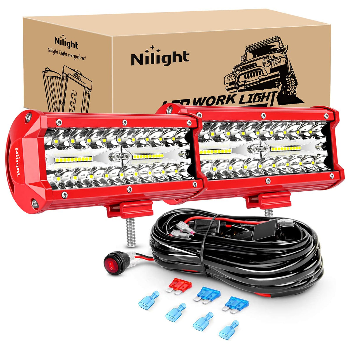 Nilight - Barra de luz LED de 6.5 pulgadas de triple fila de luces combinadas con kit de cableado para conducción de niebla, iluminación de trabajo en todoterreno, camión, SUV, ATV UTV