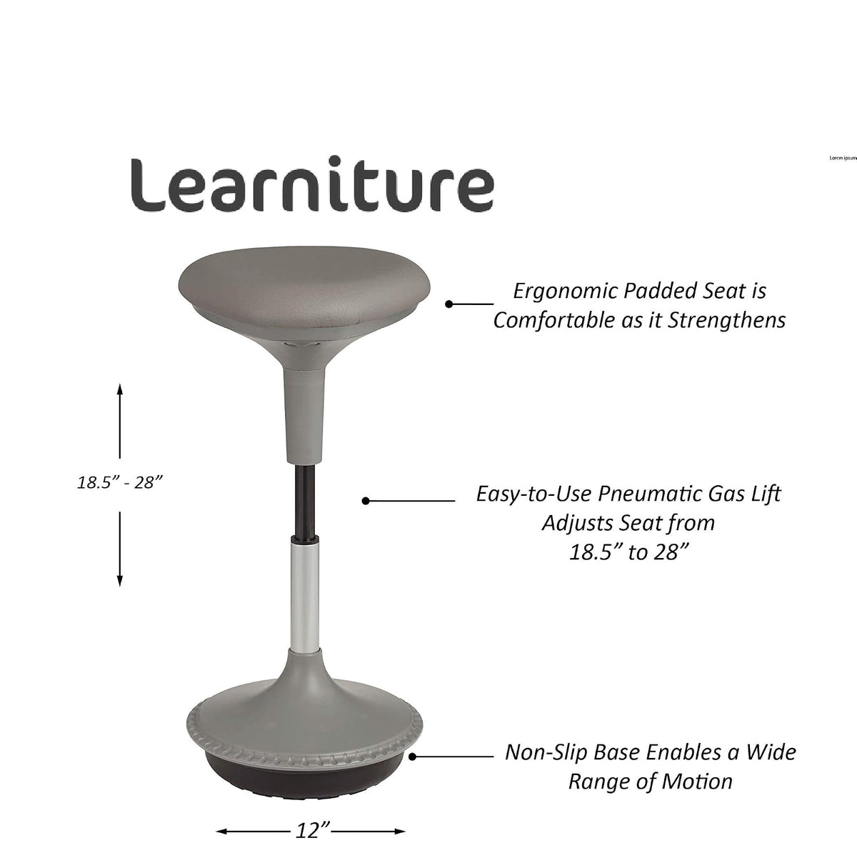 Learnitude Taburete de aprendizaje activo con altura ajustable, color gris, gris