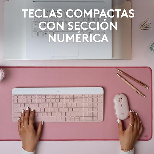 Logitech MK470 Combo Teclado y Mouse Inalámbricos para Windows, Receptor USB 2.4 GHz, 12 Teclas FN, Minimalista y Estilizado, para Windows 10,11 o Posterior, Funciona con Surface - Rosa