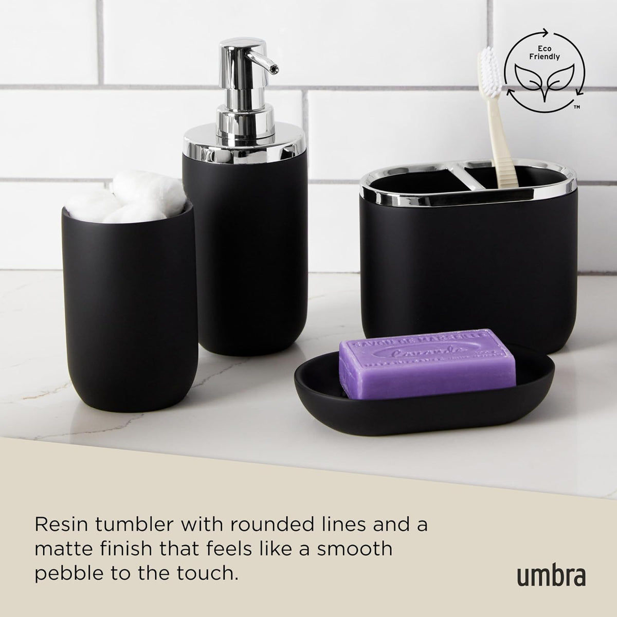 Umbra Junip Vaso para baño | Construcción de vidrio con peso, sostiene cepillos de dientes o agua de enjuague, tamaño ecológico, colección de