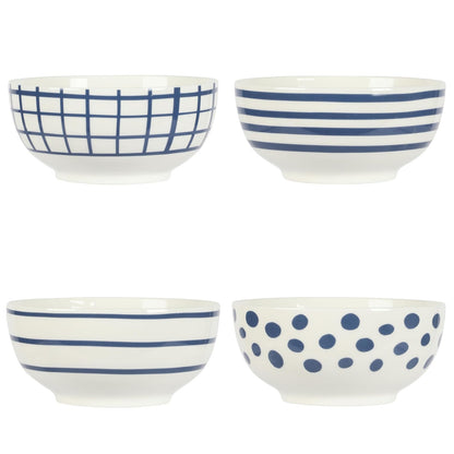 Gibson Home Seaboard - Juego de vajilla y cuencos de porcelana blanca y azul