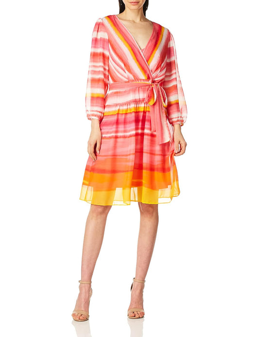 Calvin Klein Vestido de Manga Larga hasta la Rodilla con Envoltura de imitación Vestido para Mujer
