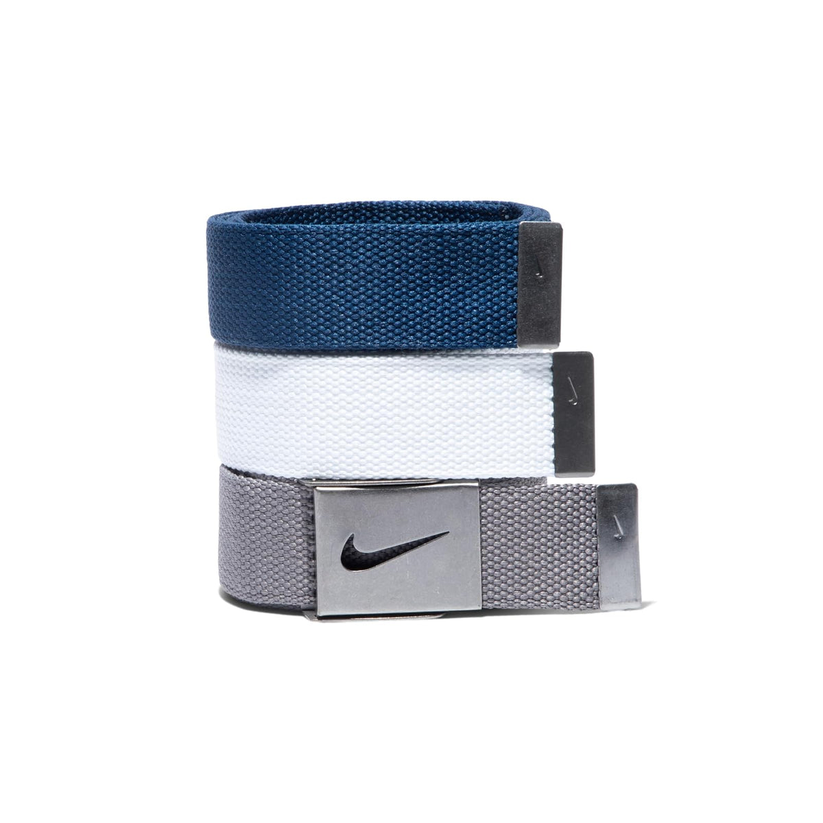 Nike Paquete de 3 cinturones de red para hombre, Plateado - Talla Única - blanco, azul marino, gris (White - Gray - Navy)