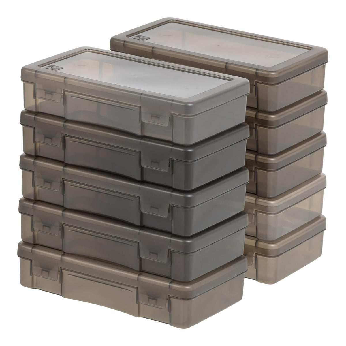 IRIS USA Organizador de Plástico Mediano para Arte y Manualidades con Cierre Hermético, 10 Paquete, Caja de Almacenamiento para Cintas, Perlas, Etiquetas, Hilo y Adornos, Apilable, Gris