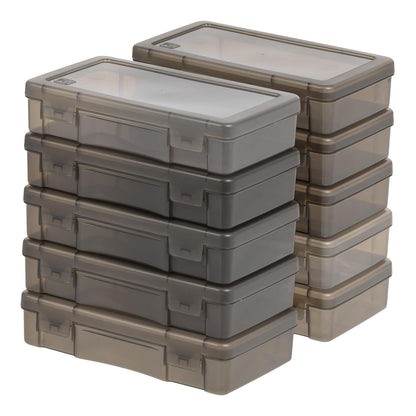 IRIS USA Organizador de Plástico Mediano para Arte y Manualidades con Cierre Hermético, 10 Paquete, Caja de Almacenamiento para Cintas, Perlas, Etiquetas, Hilo y Adornos, Apilable, Gris