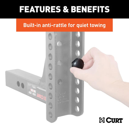 CURT Soporte de Bola de Enganche Ajustable 45900 para Receptor de 2 in, Caída de 6 in, Bolas de 2 y 2-5/16 in, 14 Libras, Negro