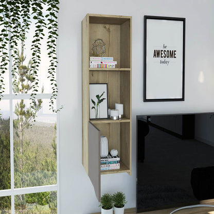 Espacio Excelsior - Espacio Klik KLIK Librero Auxiliar obregon armable, Color Duna con Taupe, Dimensiones 41 Largo X 34 Ancho X 110 Alto cm, Estilo contemporáneo, con Dos entrepaños y una Puerta abatible
