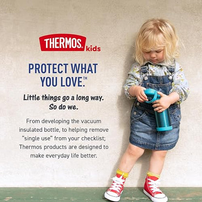 THERMOS FUNTAINER - Tarro de acero inoxidable aislado al aspiradora para niños con cuchara plegable, color azul marino