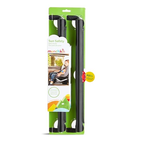 Munchkin Brica - Parasol de Seguridad para Ventana de Automóvil con Alerta de Calor, Ayuda a Bloquear los Rayos UVA/UVB, Paquete de 2, Color Negro