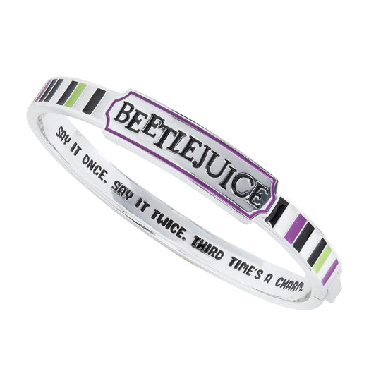 ALEX AND ANI Beetlejuice® - pulsera con diseño de rayas atrevidas, logotipo negro plateado, sin níquel, añade un toque espeluznante a la pila diaria, pulsera de moda para mujer