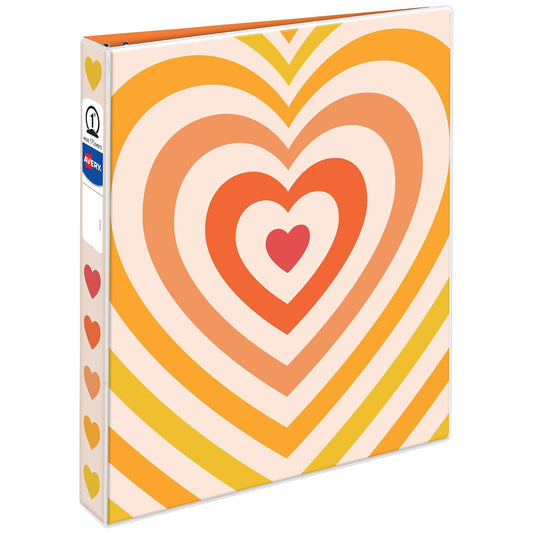 Avery 26804 - Carpeta de 3 anillas, anillos redondos de 1 pulgada, colección retro, corazón radiante