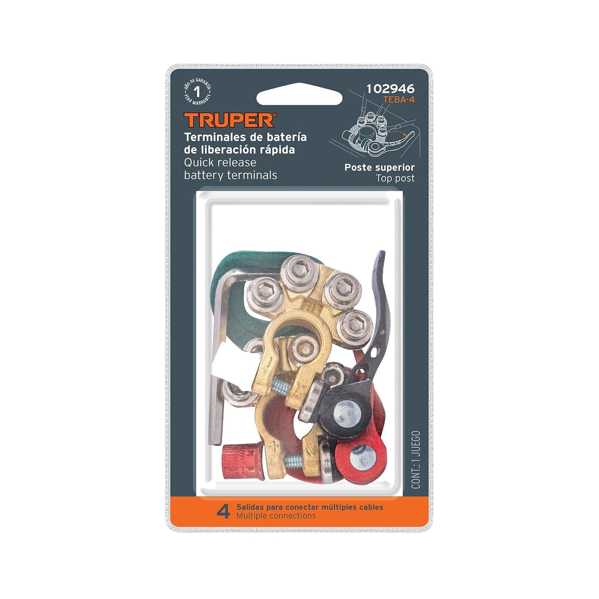 TRUPER TEBA-4, Blíster 2 terminales para batería, desconexión rápida