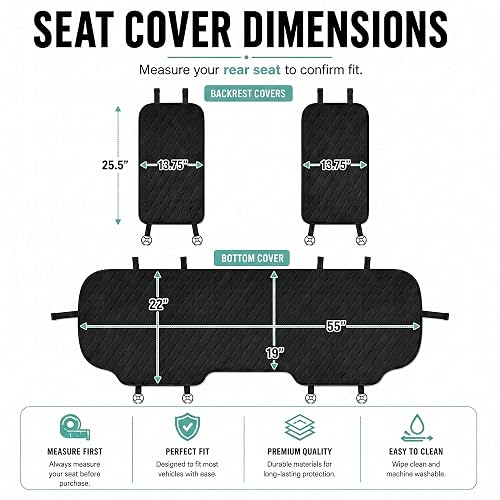 FH Group FH1026BLACK-AVC Cojines de Asiento Trasero Neosupreme con Respaldo Antideslizante Ajuste Universal, Negro