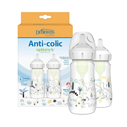 Dr. Brown's Natural Flow Anti-Colic Options+ Biberón Cuello Ancho, 5 oz, Paquete de 2 - multicolot