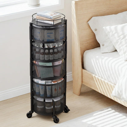 VEVOR Carro de Cocina de 5 Niveles, Carrito Auxiliar con Cestas de Alambre Giratorias para Frutas y Verduras, Carrito con Ruedas con Tapa Metálica, para Cocina, Baño, 340 x 315 x 942 mm, Negro