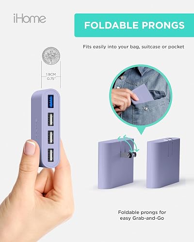 Cargador de Pared USB Slim iHome: Cargador USB Multipuerto AC Pro, Adaptador de Enchufe USB y Bloque de Carga para Teléfono, 4 Enchufes USB para Tomacorriente de Pared