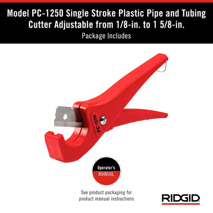 RIDGID - Cortador PC-1250, Mangos de Tijera, Para Tuberías y Tubos Plásticos, Cuchillas Reversibles, Rojo