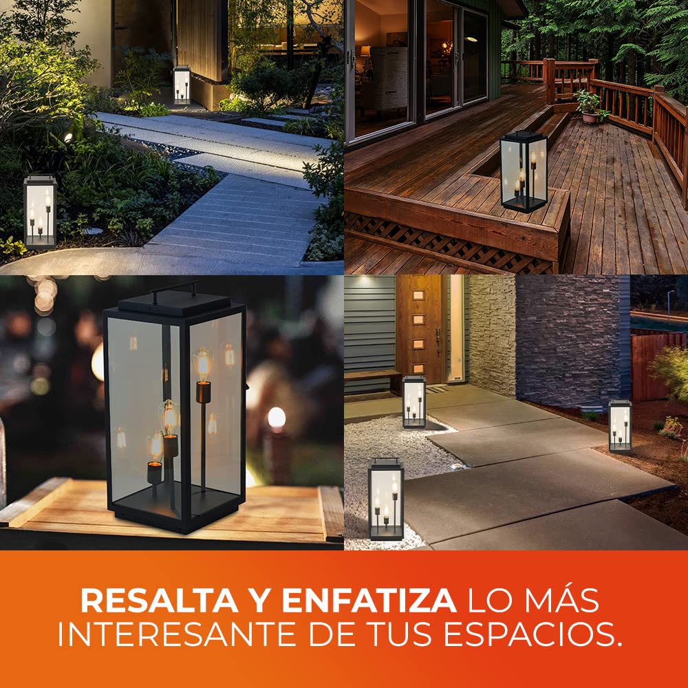 Tecnolite Lámpara de Pilar/Piso Tipo Farol Exterior, Potencia Máx. 180 W, 3 Bases E27, IP44, No incluye focos
