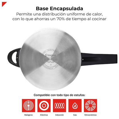 Bogner Set de ollas de presión fabricadas de acero inoxidable, Incluye 1 olla de 4 litros y otra de 6 litros, con accecorios (vaporera y tapa de cristal)