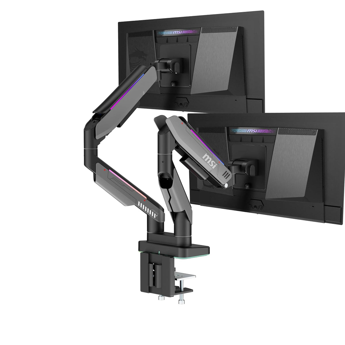 MSI MPG MT201DR V2 - Brazos de Soporte para Monitor Dual RGB Premium, Soporte de 17-35", Compatible con VESA, Soporte Ajustable Resistente con Resorte de Gas, Capacidad de 20 kg por Pantalla