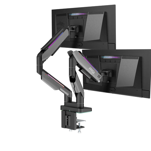 MSI MPG MT201DR V2 - Brazos de Soporte para Monitor Dual RGB Premium, Soporte de 17-35", Compatible con VESA, Soporte Ajustable Resistente con Resorte de Gas, Capacidad de 20 kg por Pantalla