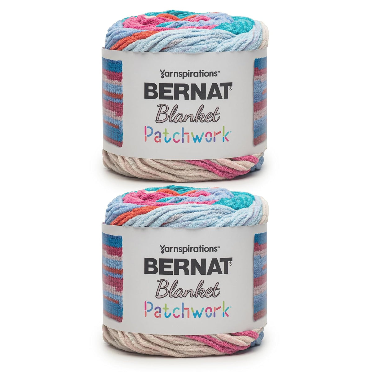 Bernat - Toalla de playa con diseño de patchwork, paquete de 2 unidades de 300 g, 100% poliéster, #6, súper voluminosa, 220 yardas, tela/ganchillo