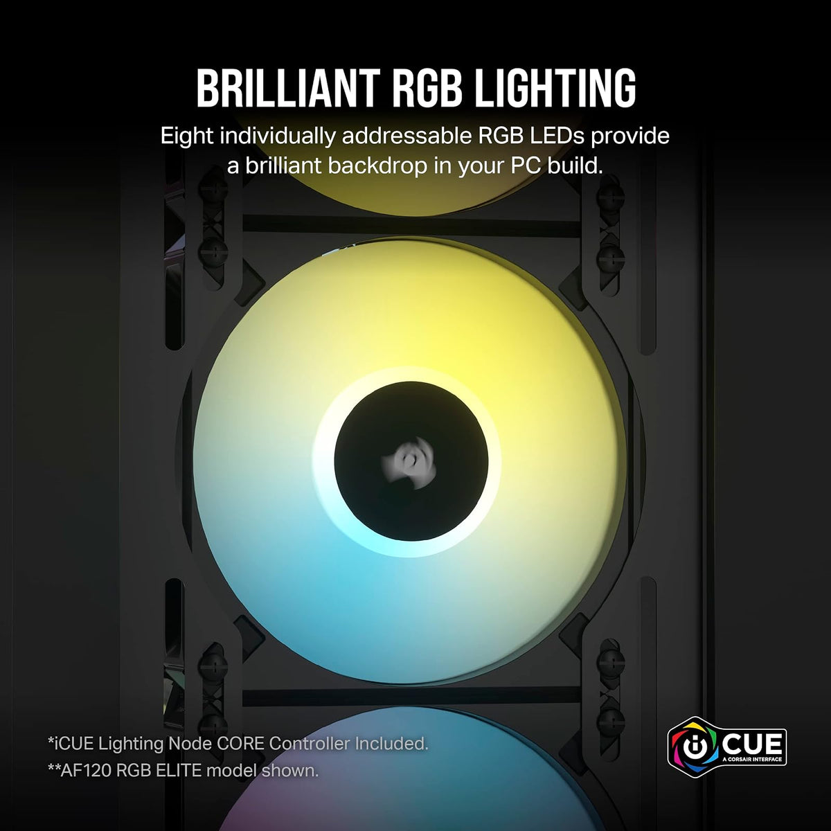 Corsair AF120 RGB SLIM, Kit de Ventilador de 120 mm con Rodamiento Dinámico de Fluidos PWM - Perfil Delgado Para Cajas Pequeñas - 8 LED RGB Direccionables - Pack Doble con Lighting Node CORE - Negro