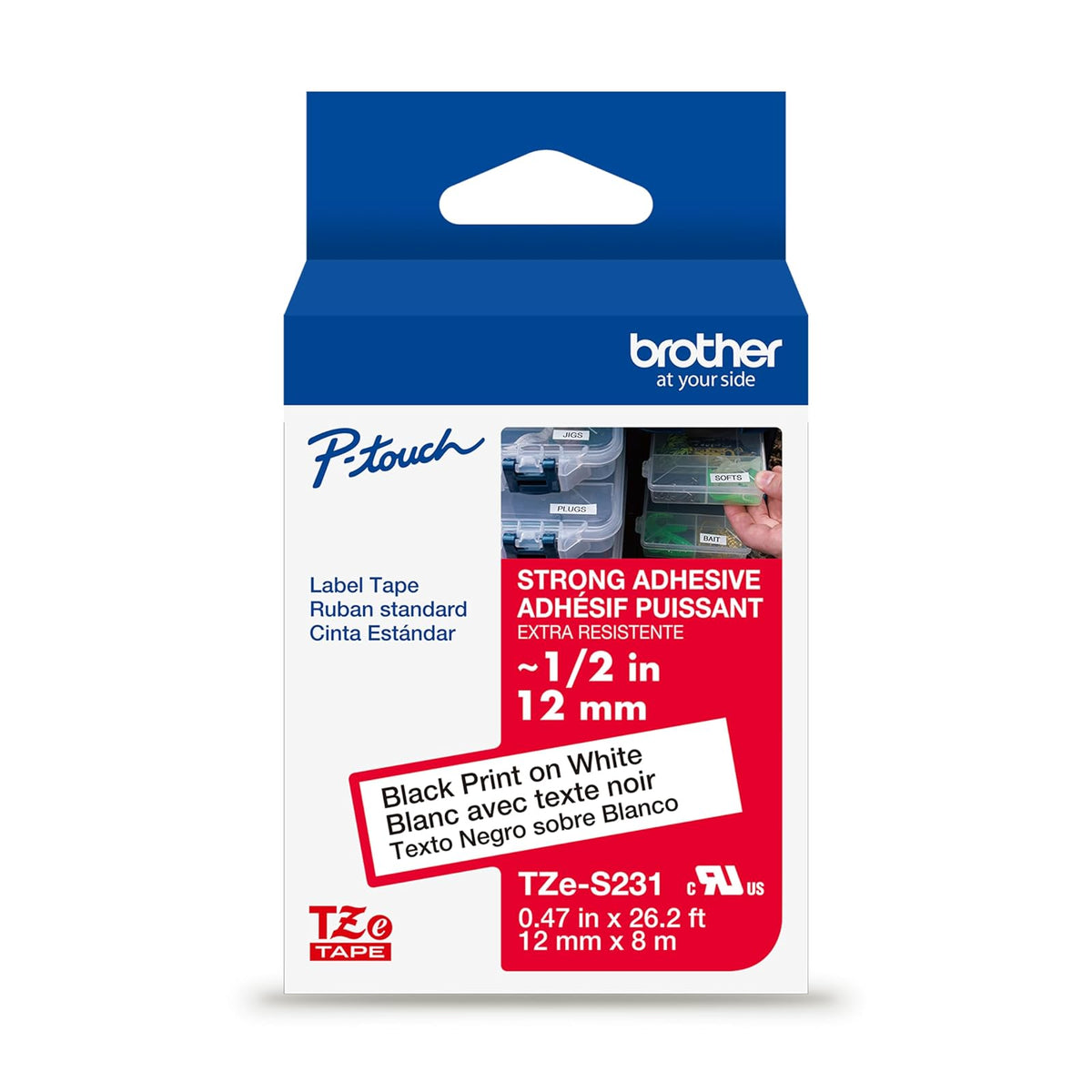 Brother - Cinta de etiquetas blancas de P-Touch TZe original (TZeS231), resistente laminado calcomanía, 12 mm x 8 m, para fabricantes de etiquetas P-Touch selectos, resistente al agua, extra