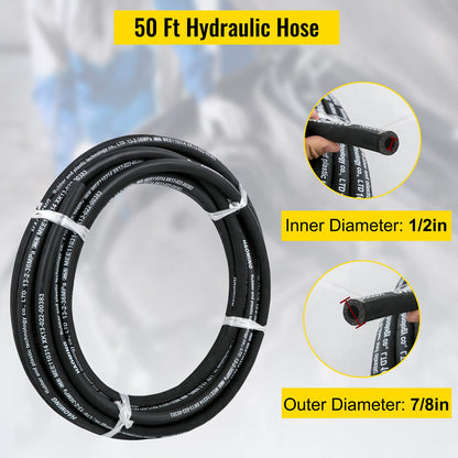 VEVOR - Manguera hidráulica de goma de 50 pies con 2 trenzas de alambre de acero de alta resistencia, diámetro interior de 1/2 pulgadas, 5000 PSI máximo, manguera hidráulica a granel de -40 °C a 250