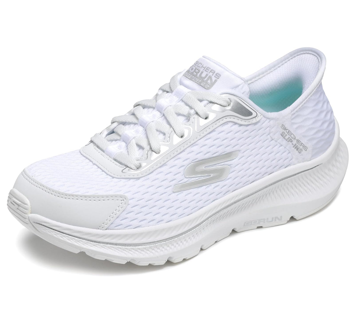 Skechers - Tenis para Mujer con Manos Libres, Go Run Consistent 2.0 Endure - 28.0 cm - Blanco - Plata