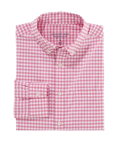Vineyard Vines - Camisa de Rendimiento para Mujer con diseño de tiburón limón y Guinga, Bebida Rosa