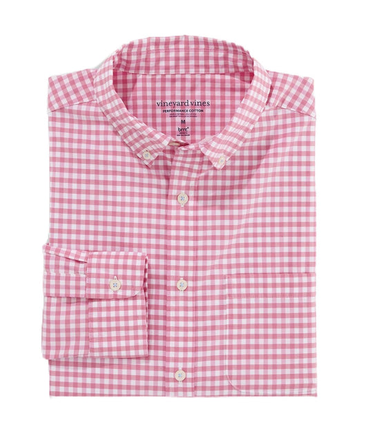 Vineyard Vines - Camisa de Rendimiento para Mujer con diseño de tiburón limón y Guinga, Bebida Rosa