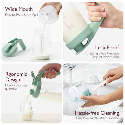 Momcozy - Jarra de leche materna para refrigerador, boca ancha, verde
