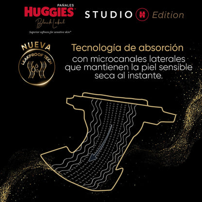 Huggies Black Label Studio H, 96 Pañales Premium Unisex Hipoalergénicos Etapa 2 (para bebés de 5 a 7.5 Kg)