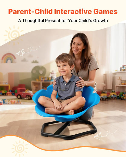 VEVOR Silla Giratoria Infantil Sensorial Cilíndrica, Soporta hasta 100 kg, con Base Metálica Antideslizante, Favorece la Coordinación, el Equilibrio y la Concentración, Azul, 62 x 62 x 47 cm